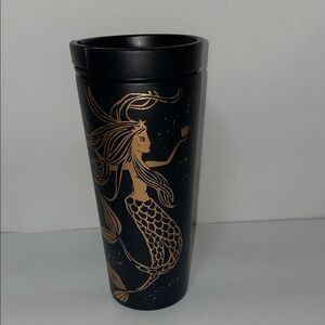 Rare Starbucks Black Tumbler with Gold Mermaid Design